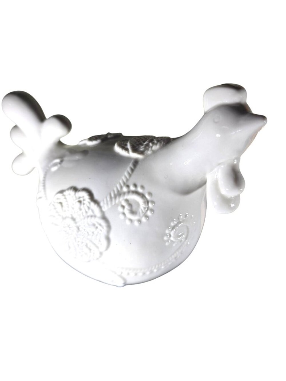 White Ceramic chicken Figurine Floral Apropos bird farmhouse cottagecore kitchen